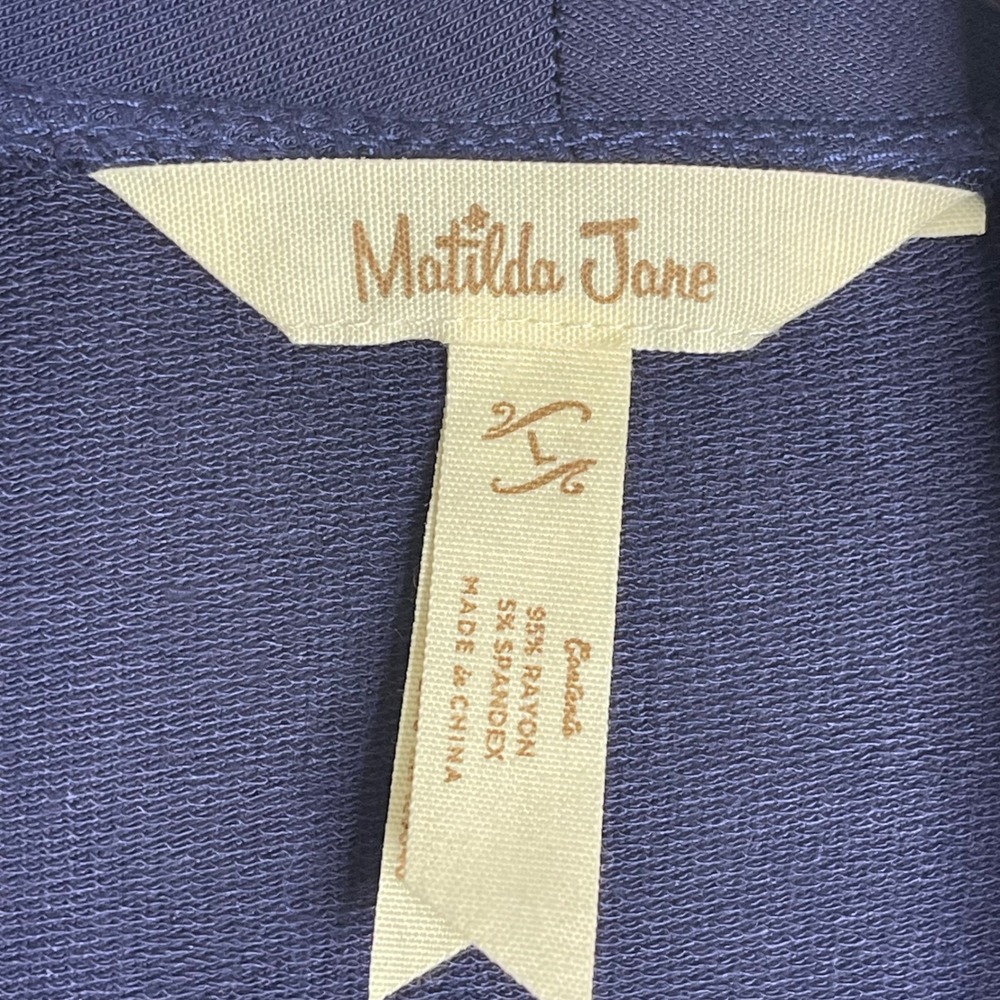 Matilda Jane Thats A Wrap Jacket Cardigan Womens L Navy Blue Open Front Pockets - Picture 4 of 8